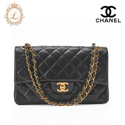 Chanel Shoulder Bag Matelasse Double Flap Lambskin Black Gold-Tone Hardware Pre-Owned - Vintage La Charme