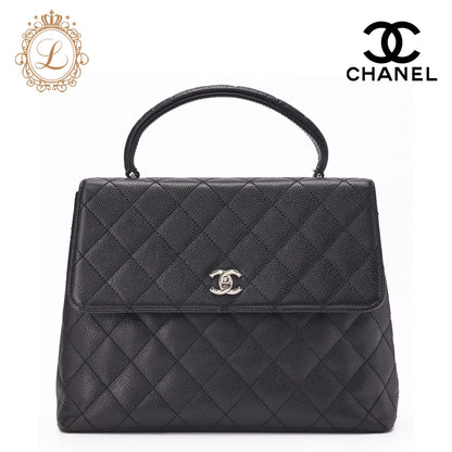 CHANEL Handbag, Matelasse, Turn Lock, Caviar Skin, Black, Silver-Tone Hardware, Pre-Owned - Vintage La Charme