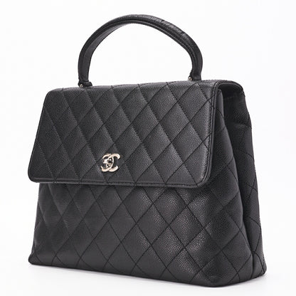 CHANEL Handbag, Matelasse, Turn Lock, Caviar Skin, Black, Silver-Tone Hardware, Pre-Owned - Vintage La Charme