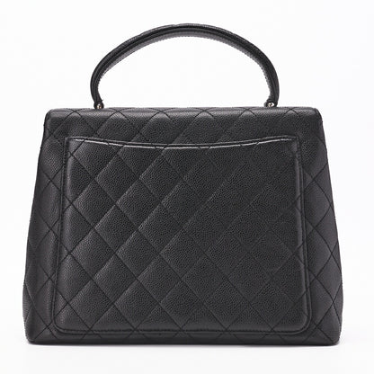 CHANEL Handbag, Matelasse, Turn Lock, Caviar Skin, Black, Silver-Tone Hardware, Pre-Owned - Vintage La Charme