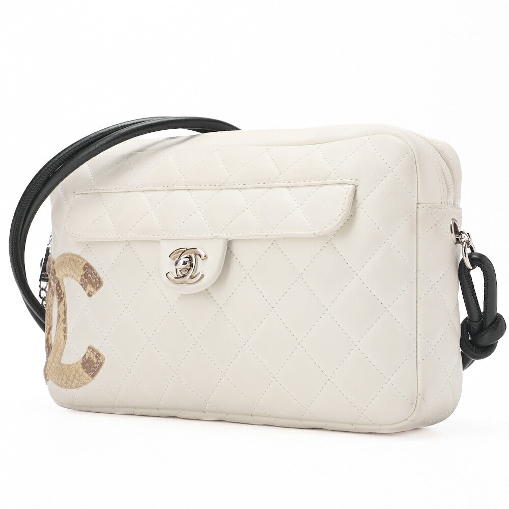 CHANEL Shoulder Bag Matelasse Calfskin Python White Silver-Tone Hardware Pre-Owned - Vintage La Charme