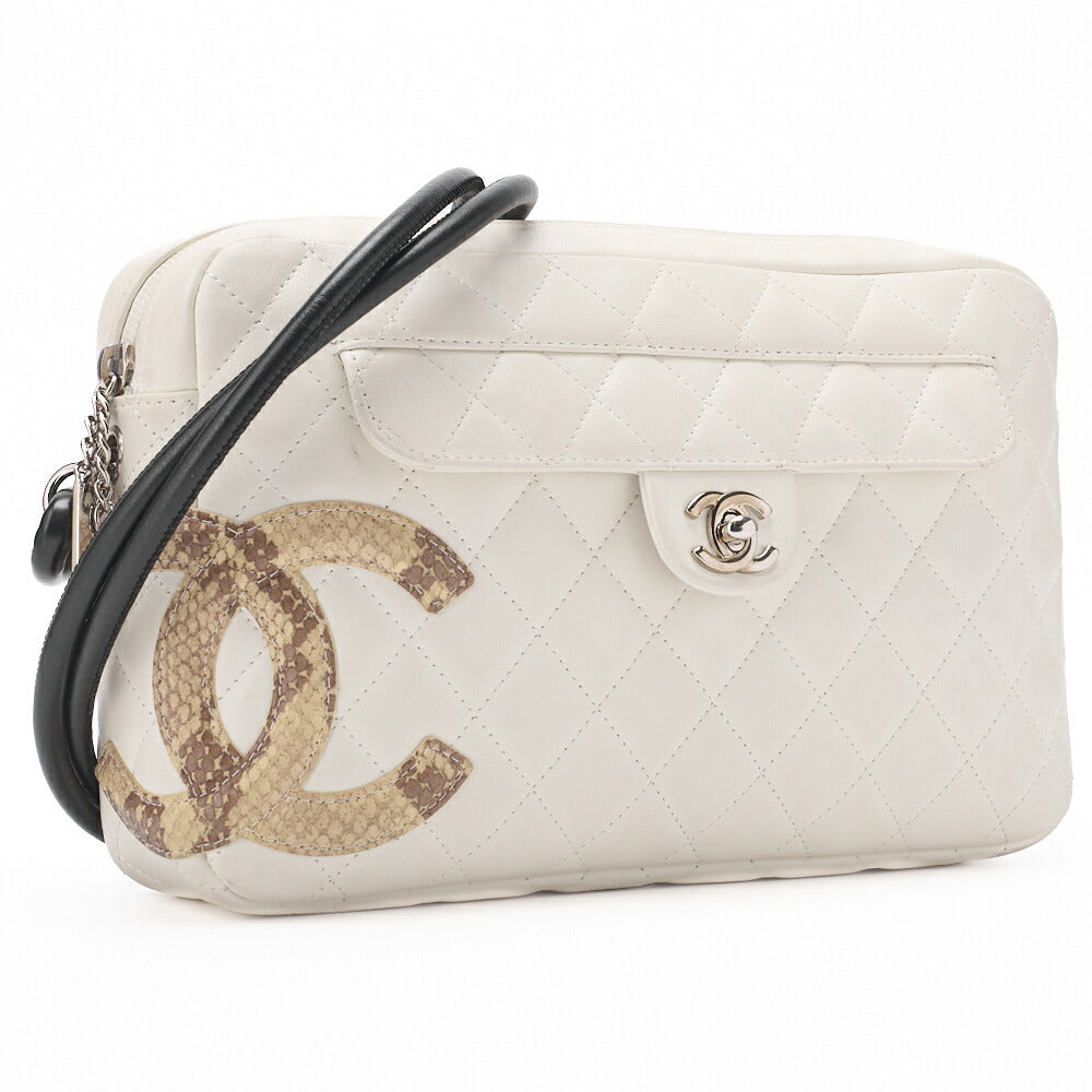CHANEL Shoulder Bag Matelasse Calfskin Python White Silver-Tone Hardware Pre-Owned - Vintage La Charme