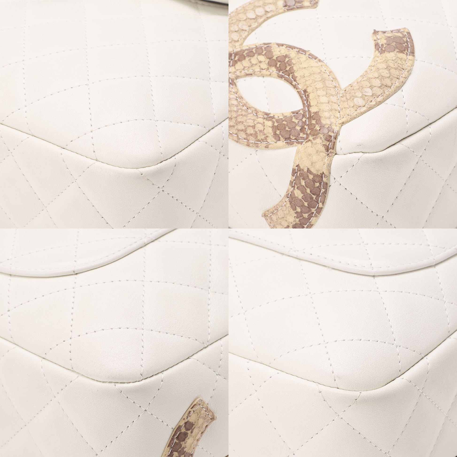 CHANEL Shoulder Bag Matelasse Calfskin Python White Silver-Tone Hardware Pre-Owned - Vintage La Charme