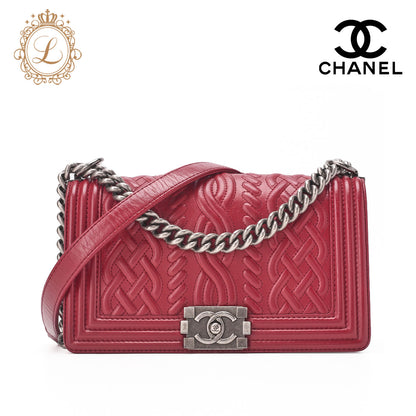 Chanel Shoulder Bag, Braided Design, Chain Shoulder, Lambskin, Red, Silver-Tone Hardware, Pre-Owned - Vintage La Charme