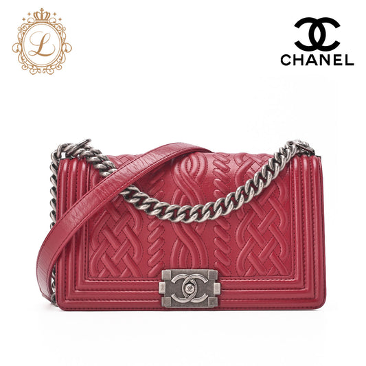 Chanel Shoulder Bag, Braided Design, Chain Shoulder, Lambskin, Red, Silver-Tone Hardware, Pre-Owned - Vintage La Charme