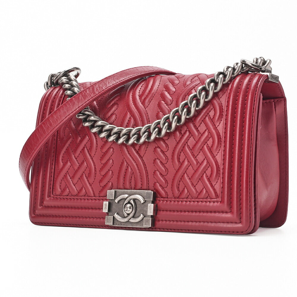 Chanel Shoulder Bag, Braided Design, Chain Shoulder, Lambskin, Red, Silver-Tone Hardware, Pre-Owned - Vintage La Charme