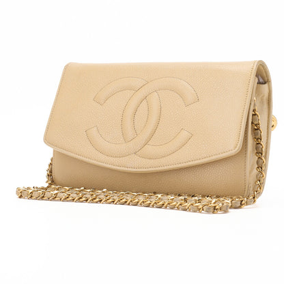 Chanel Shoulder Bag Chain Wallet Caviar Skin Beige Gold-Tone Hardware Pre-Owned - Vintage La Charme