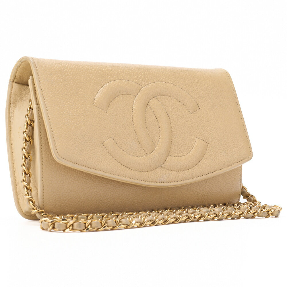 Chanel Shoulder Bag Chain Wallet Caviar Skin Beige Gold-Tone Hardware Pre-Owned - Vintage La Charme