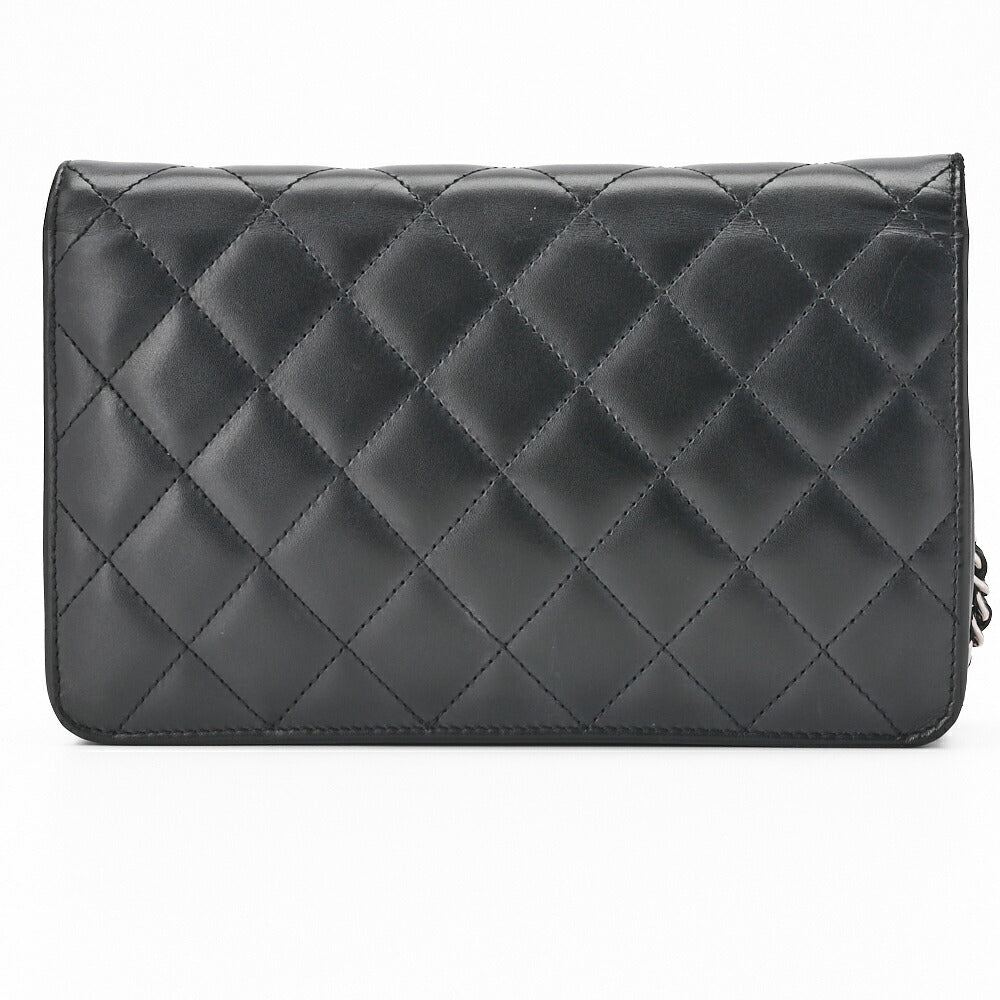 CHANEL Chain Wallet, Cambon Line, Folding, Calfskin, Black, Silver-Tone Hardware, Pre-Owned - Vintage La Charme