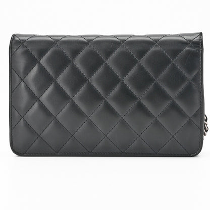 CHANEL Chain Wallet, Cambon Line, Folding, Calfskin, Black, Silver-Tone Hardware, Pre-Owned - Vintage La Charme