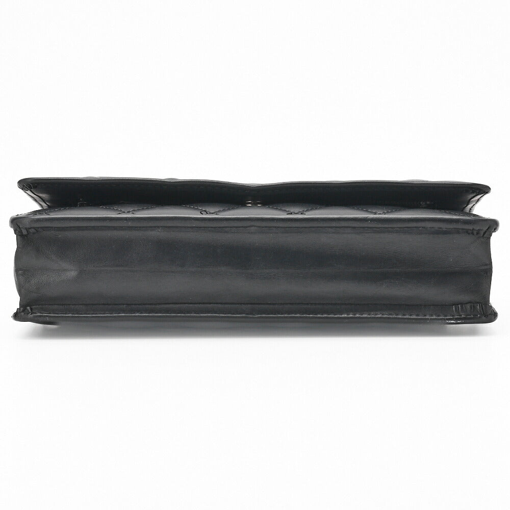 CHANEL Chain Wallet, Cambon Line, Folding, Calfskin, Black, Silver-Tone Hardware, Pre-Owned - Vintage La Charme