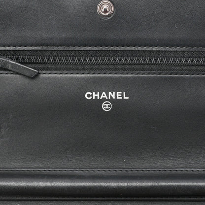CHANEL Chain Wallet, Cambon Line, Folding, Calfskin, Black, Silver-Tone Hardware, Pre-Owned - Vintage La Charme