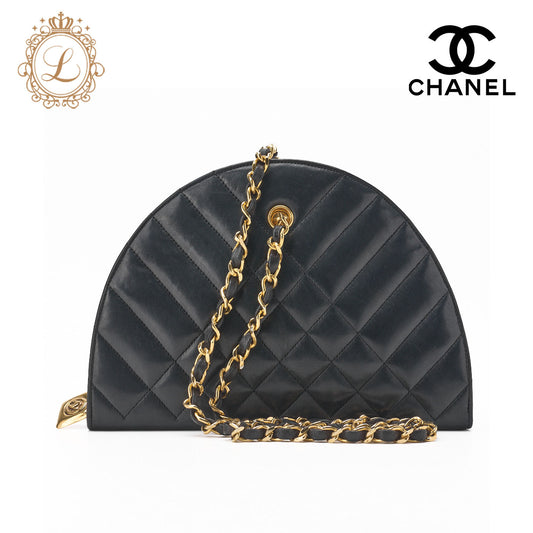 CHANEL Shoulder Bag Half Moon Matelasse Lambskin Black Gold-Tone Hardware Pre-Owned - Vintage La Charme