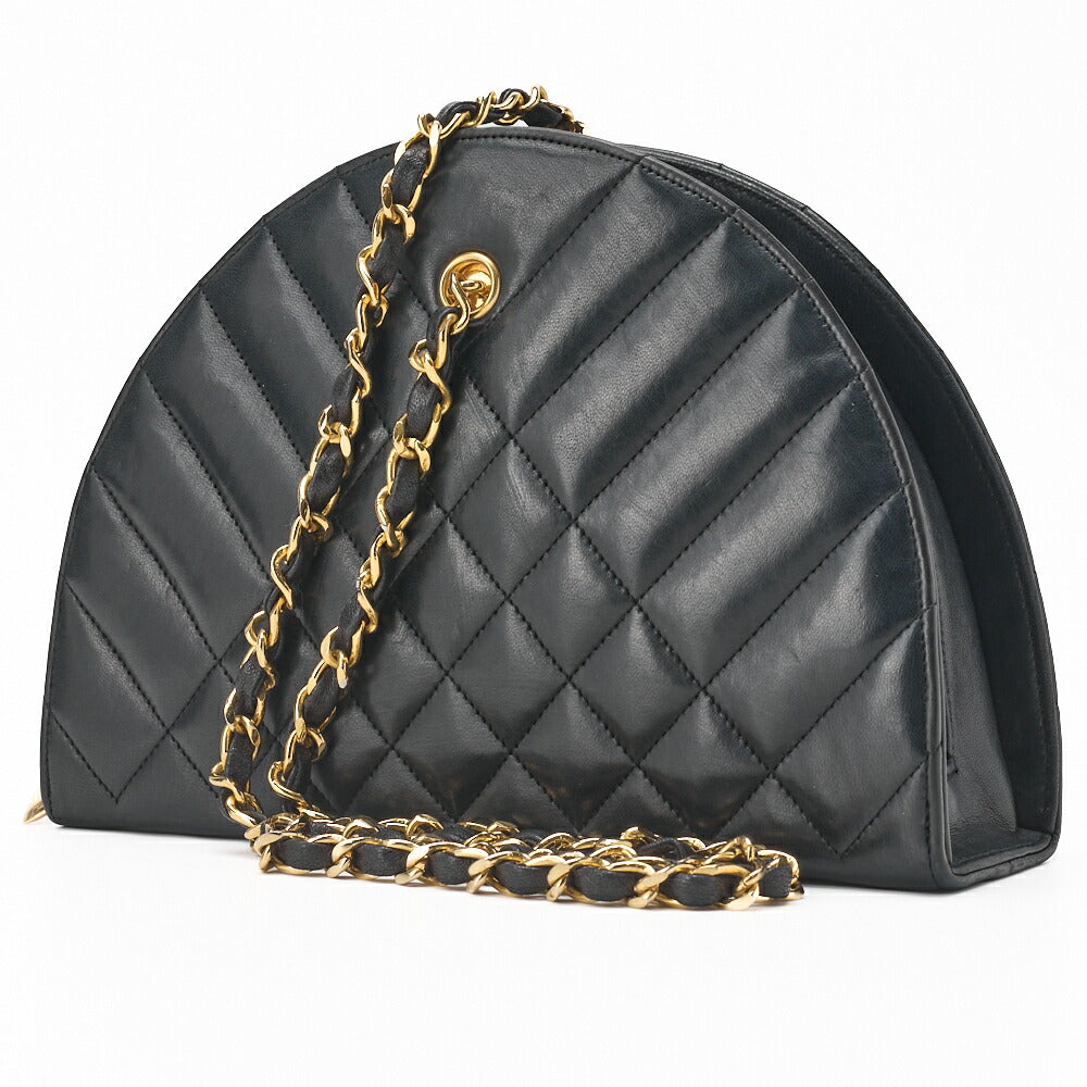 CHANEL Shoulder Bag Half Moon Matelasse Lambskin Black Gold-Tone Hardware Pre-Owned - Vintage La Charme