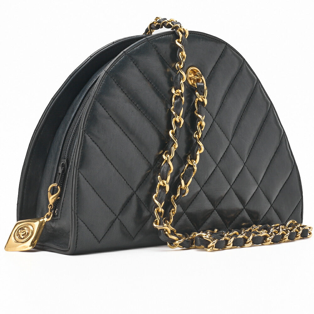 CHANEL Shoulder Bag Half Moon Matelasse Lambskin Black Gold-Tone Hardware Pre-Owned - Vintage La Charme