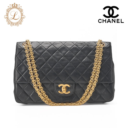 CHANEL Shoulder Bag Matelasse Double Flap Lambskin Black Gold-Tone Hardware Pre-Owned - Vintage La Charme
