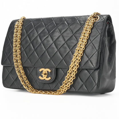 CHANEL Shoulder Bag Matelasse Double Flap Lambskin Black Gold-Tone Hardware Pre-Owned - Vintage La Charme