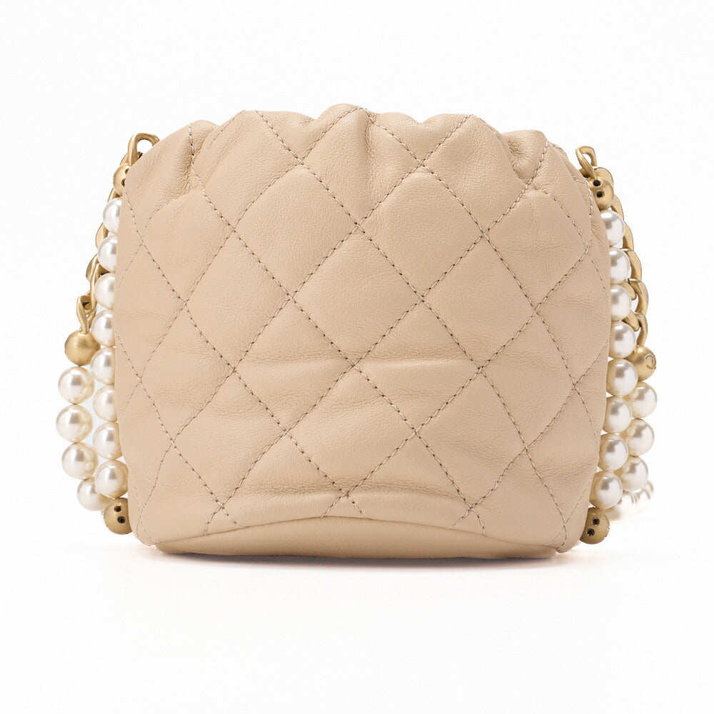 CHANEL Shoulder Bag, Matelasse Pearl Drawstring Type, Lambskin, Beige, Gold-Tone Hardware, Pre-Owned - Vintage La Charme