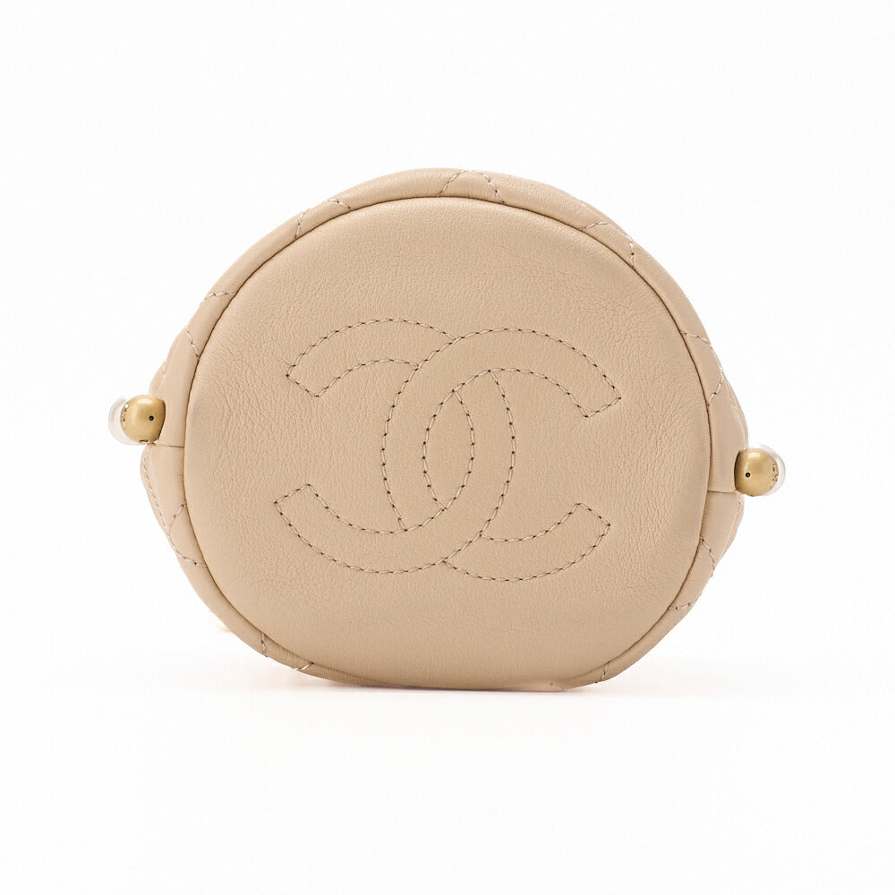 CHANEL Shoulder Bag, Matelasse Pearl Drawstring Type, Lambskin, Beige, Gold-Tone Hardware, Pre-Owned - Vintage La Charme