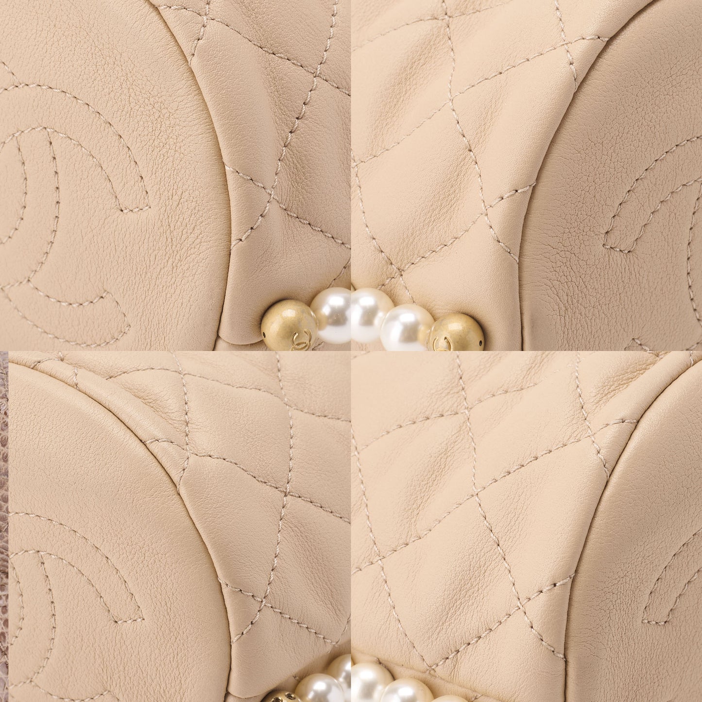 CHANEL Shoulder Bag, Matelasse Pearl Drawstring Type, Lambskin, Beige, Gold-Tone Hardware, Pre-Owned - Vintage La Charme