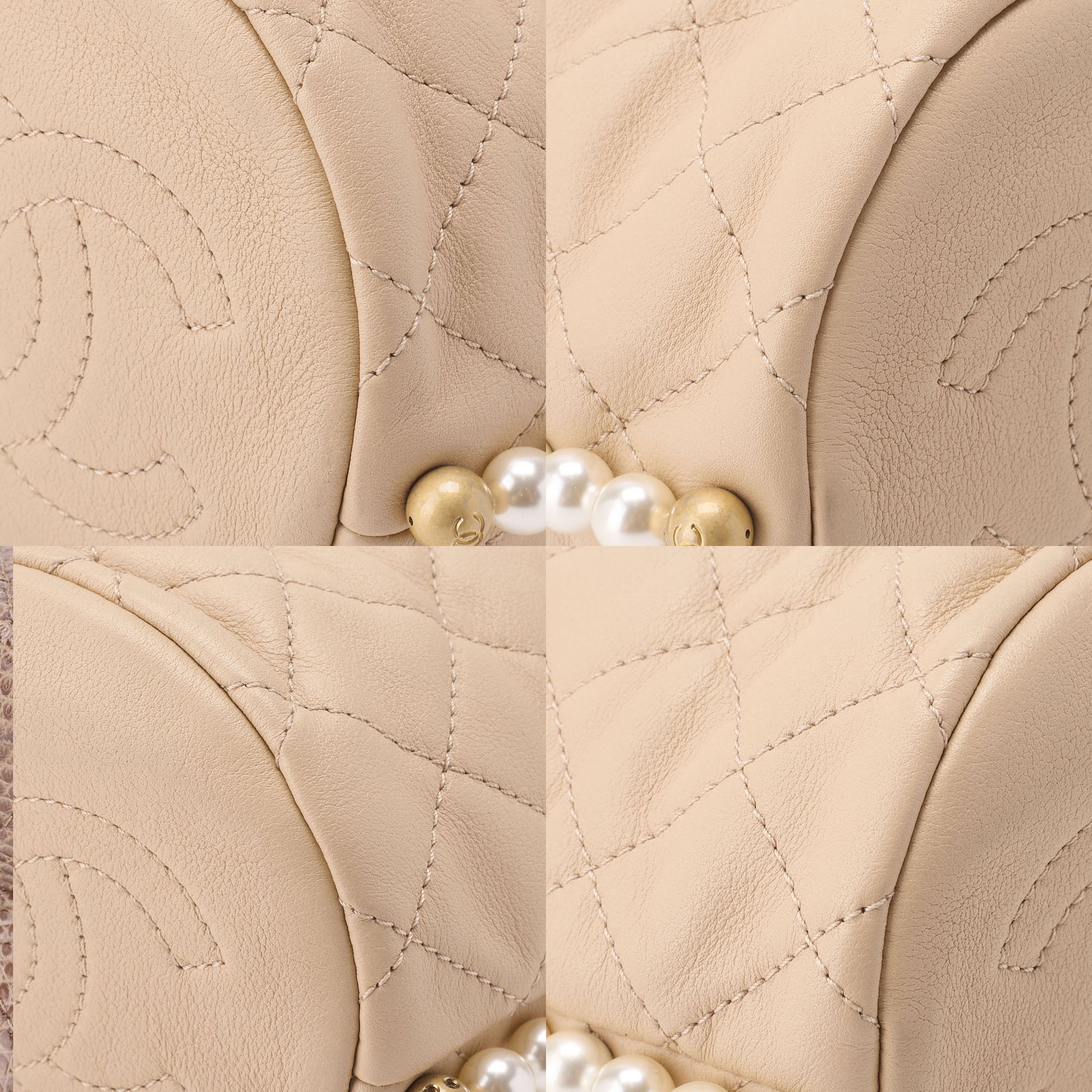 CHANEL Shoulder Bag, Matelasse Pearl Drawstring Type, Lambskin, Beige, Gold-Tone Hardware, Pre-Owned - Vintage La Charme