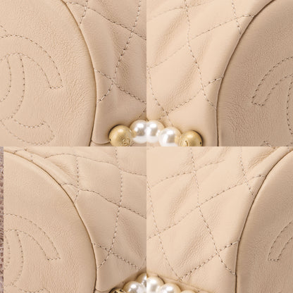 CHANEL Shoulder Bag, Matelasse Pearl Drawstring Type, Lambskin, Beige, Gold-Tone Hardware, Pre-Owned - Vintage La Charme