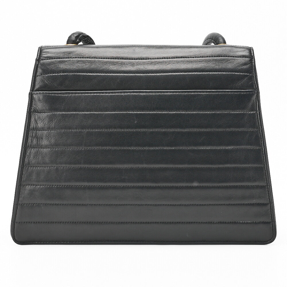 CHANEL Shoulder Bag Border Stitch Mademoiselle Push Lock Lambskin Black Gold-Tone Hardware Pre-Owned - Vintage La Charme