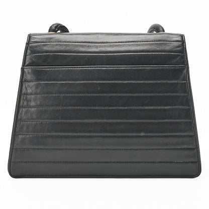 CHANEL Shoulder Bag Border Stitch Mademoiselle Push Lock Lambskin Black Gold-Tone Hardware Pre-Owned - Vintage La Charme