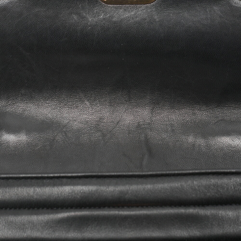 CHANEL Shoulder Bag Border Stitch Mademoiselle Push Lock Lambskin Black Gold-Tone Hardware Pre-Owned - Vintage La Charme