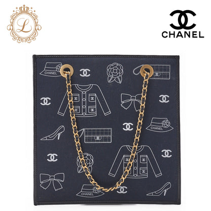 CHANEL Handbag, Icon Design, Cotton, Black, Gold-Tone Hardware, Pre-Owned - Vintage La Charme