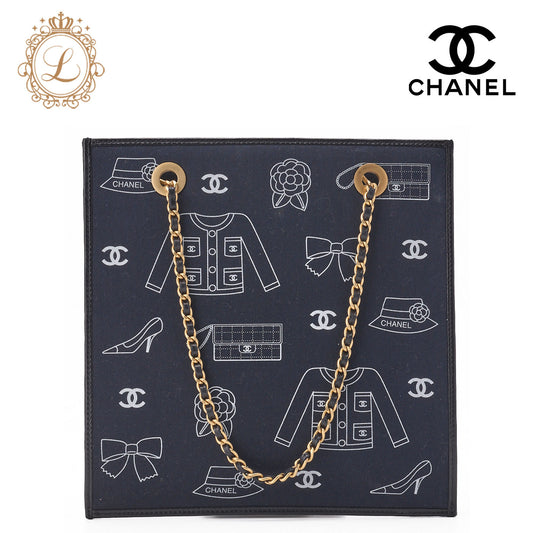 CHANEL Handbag, Icon Design, Cotton, Black, Gold-Tone Hardware, Pre-Owned - Vintage La Charme