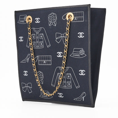 CHANEL Handbag, Icon Design, Cotton, Black, Gold-Tone Hardware, Pre-Owned - Vintage La Charme