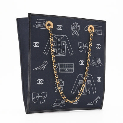 CHANEL Handbag, Icon Design, Cotton, Black, Gold-Tone Hardware, Pre-Owned - Vintage La Charme