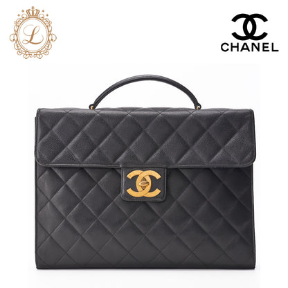 CHANEL Handbag, Matelasse, Turn Lock, Caviar Skin, Black, Gold-Tone Hardware, Pre-Owned - Vintage La Charme