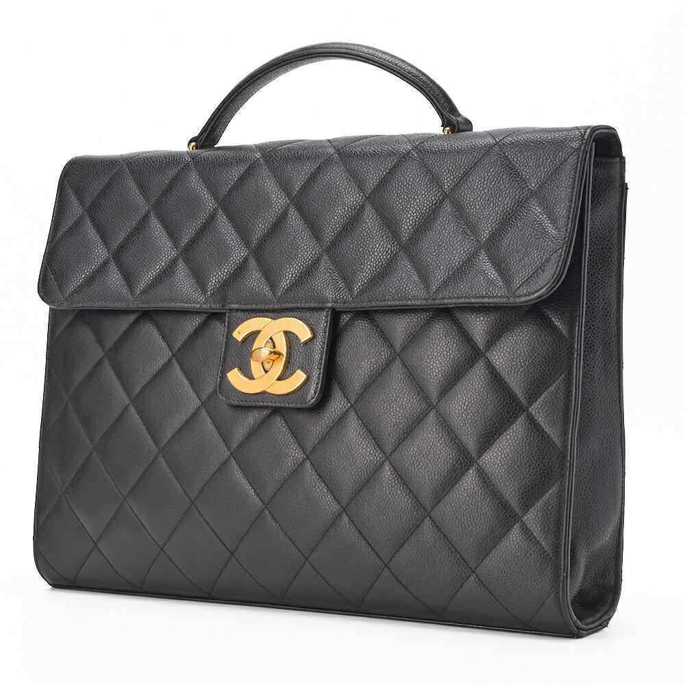 CHANEL Handbag, Matelasse, Turn Lock, Caviar Skin, Black, Gold-Tone Hardware, Pre-Owned - Vintage La Charme