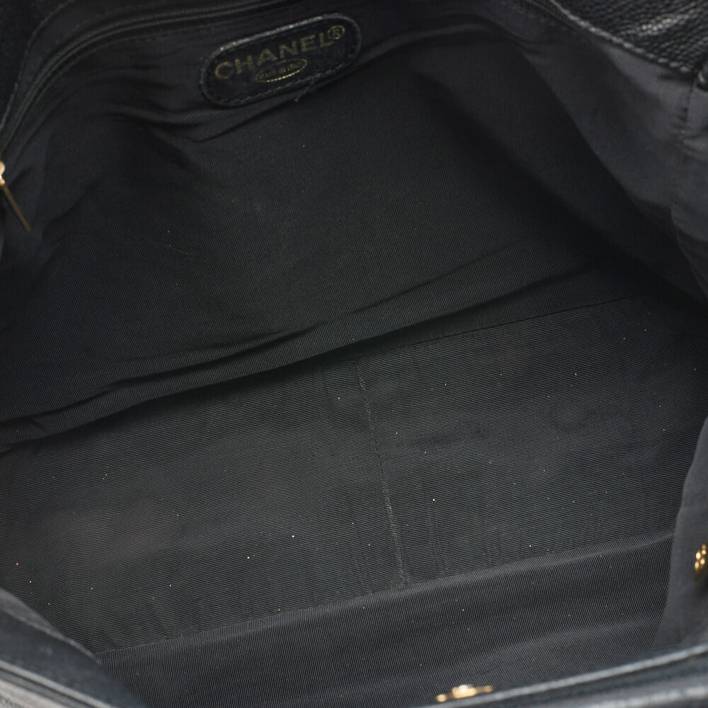 CHANEL Handbag Matelasse Coco Mark Wood Pattern Caviar Leather Black Gold-Tone Hardware Pre-Owned - Vintage La Charme