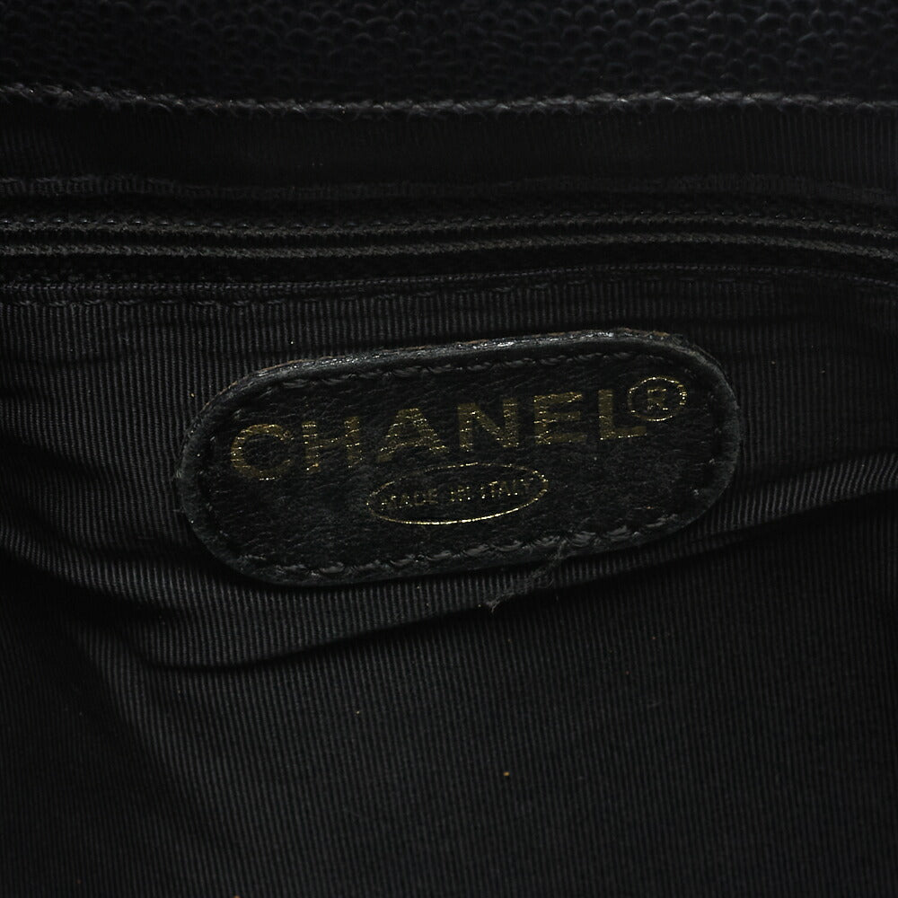 CHANEL Handbag Matelasse Coco Mark Wood Pattern Caviar Leather Black Gold-Tone Hardware Pre-Owned - Vintage La Charme