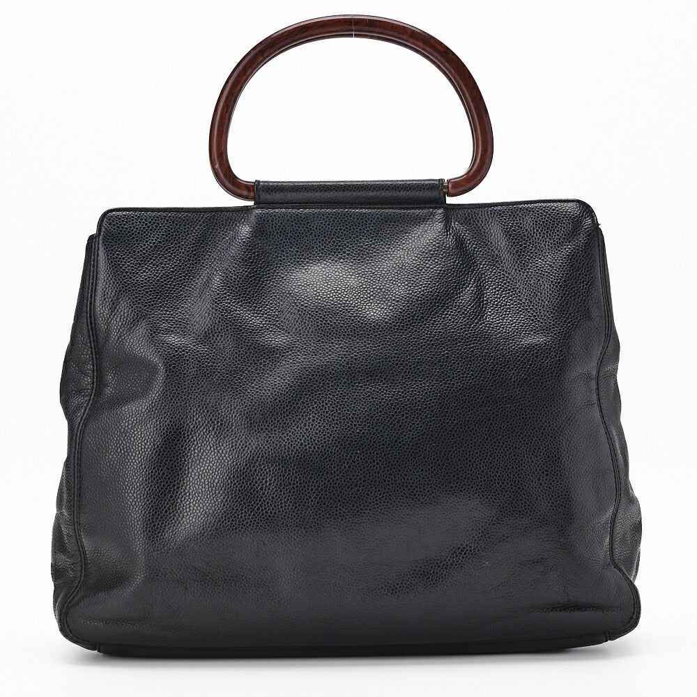 CHANEL Handbag Matelasse Coco Mark Wood Pattern Caviar Leather Black Gold-Tone Hardware Pre-Owned - Vintage La Charme