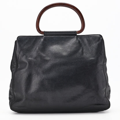 CHANEL Handbag Matelasse Coco Mark Wood Pattern Caviar Leather Black Gold-Tone Hardware Pre-Owned - Vintage La Charme