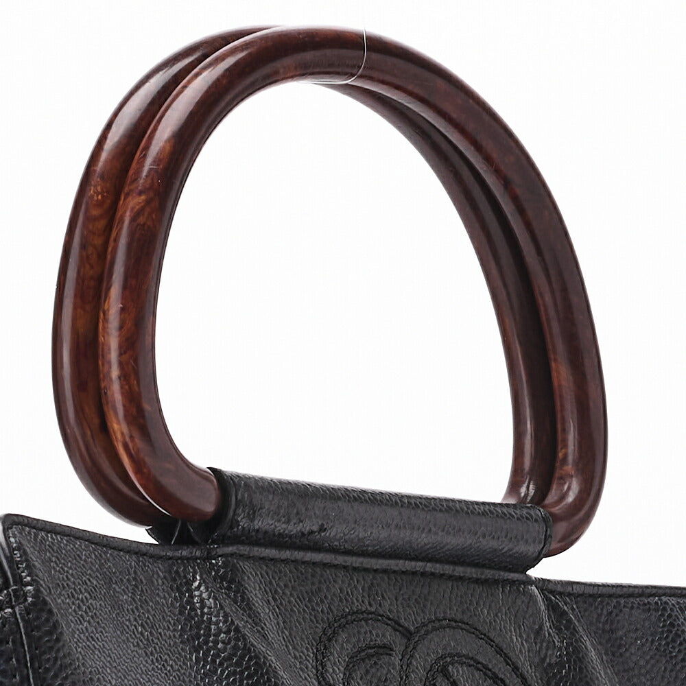CHANEL Handbag Matelasse Coco Mark Wood Pattern Caviar Leather Black Gold-Tone Hardware Pre-Owned - Vintage La Charme