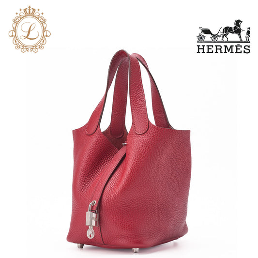 HERMES Picotin Lock PM Handbag, Tryon Clemence, Rouge Garance, Silver-Tone Hardware, Pre-Owned - Vintage La Charme