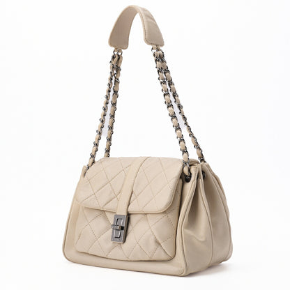 CHANEL Shoulder Bag, Matelasse, 2.55 Lock, Soft Caviar, Ivory, Silver-Tone Hardware, Pre-Owned - Vintage La Charme
