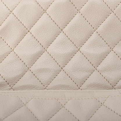 CHANEL Shoulder Bag, Matelasse, 2.55 Lock, Soft Caviar, Ivory, Silver-Tone Hardware, Pre-Owned - Vintage La Charme