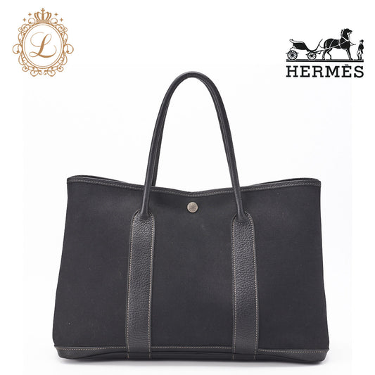 HERMES Garden Party PM Tote Bag Toile Offiche Black Silver-Tone Hardware Pre-Owned - Vintage La Charme