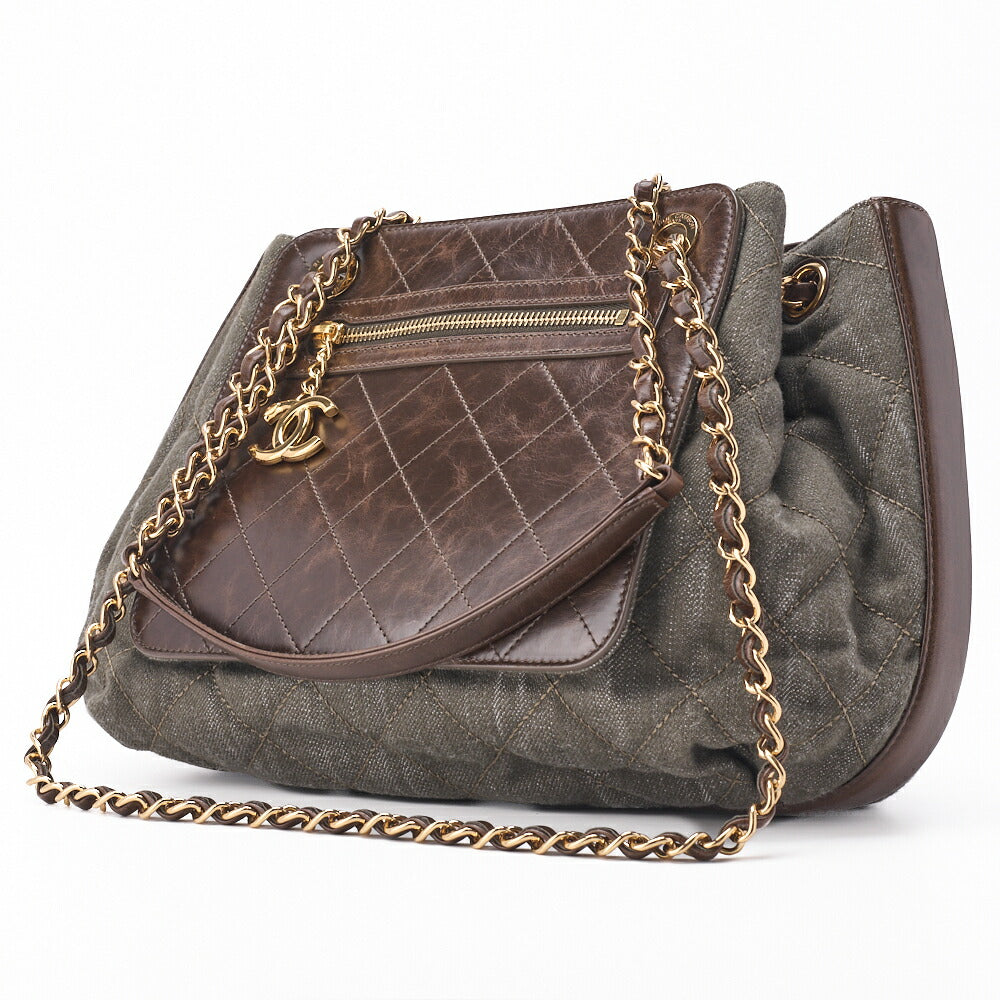 CHANEL Shoulder Bag Vintage Calf Denim Coco Charm Drawstring Brown Gold-Tone Hardware Pre-Owned - Vintage La Charme