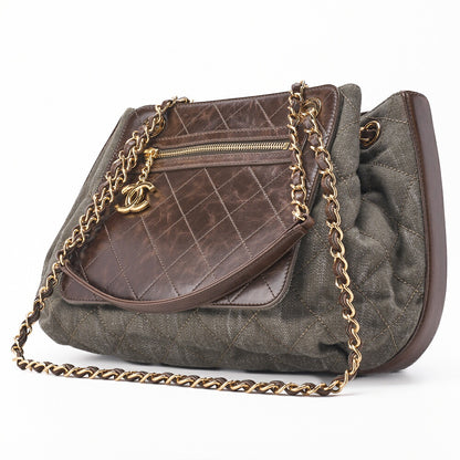 CHANEL Shoulder Bag Vintage Calf Denim Coco Charm Drawstring Brown Gold-Tone Hardware Pre-Owned - Vintage La Charme