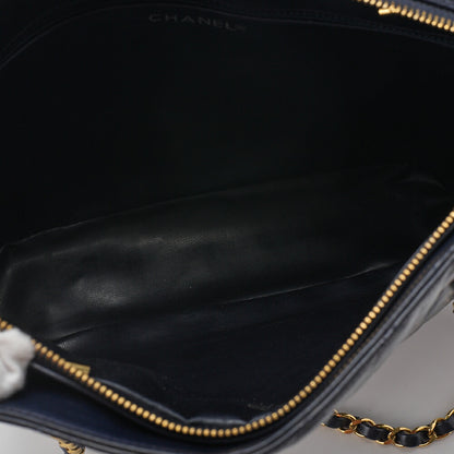 CHANEL Shoulder Tote Bag Matelasse Plate Charm Fan Shape Chain Shoulder Lambskin Navy Gold-Tone Hardware Pre-Owned - Vintage La Charme