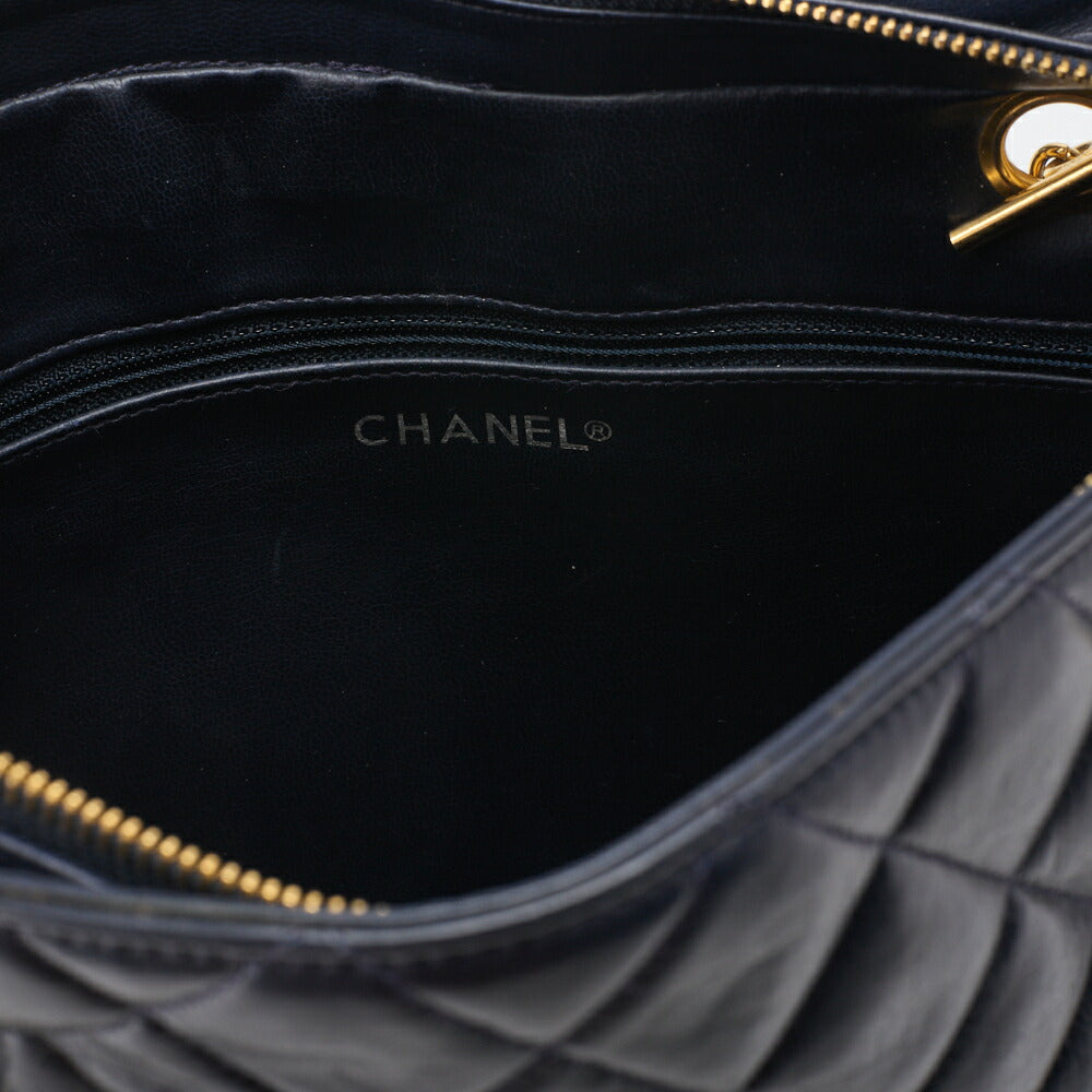 CHANEL Shoulder Tote Bag Matelasse Plate Charm Fan Shape Chain Shoulder Lambskin Navy Gold-Tone Hardware Pre-Owned - Vintage La Charme