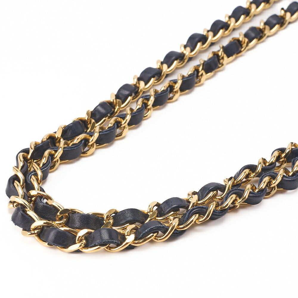 CHANEL Shoulder Tote Bag Matelasse Plate Charm Fan Shape Chain Shoulder Lambskin Navy Gold-Tone Hardware Pre-Owned - Vintage La Charme
