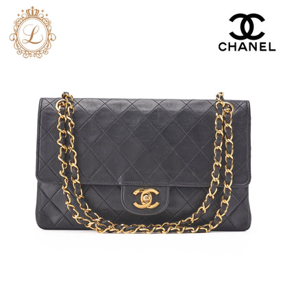 CHANEL Shoulder Bag, Matelasse Turn Lock Double Straight Flap, Lambskin, Black, Gold-Tone Hardware, Pre-Owned - Vintage La Charme